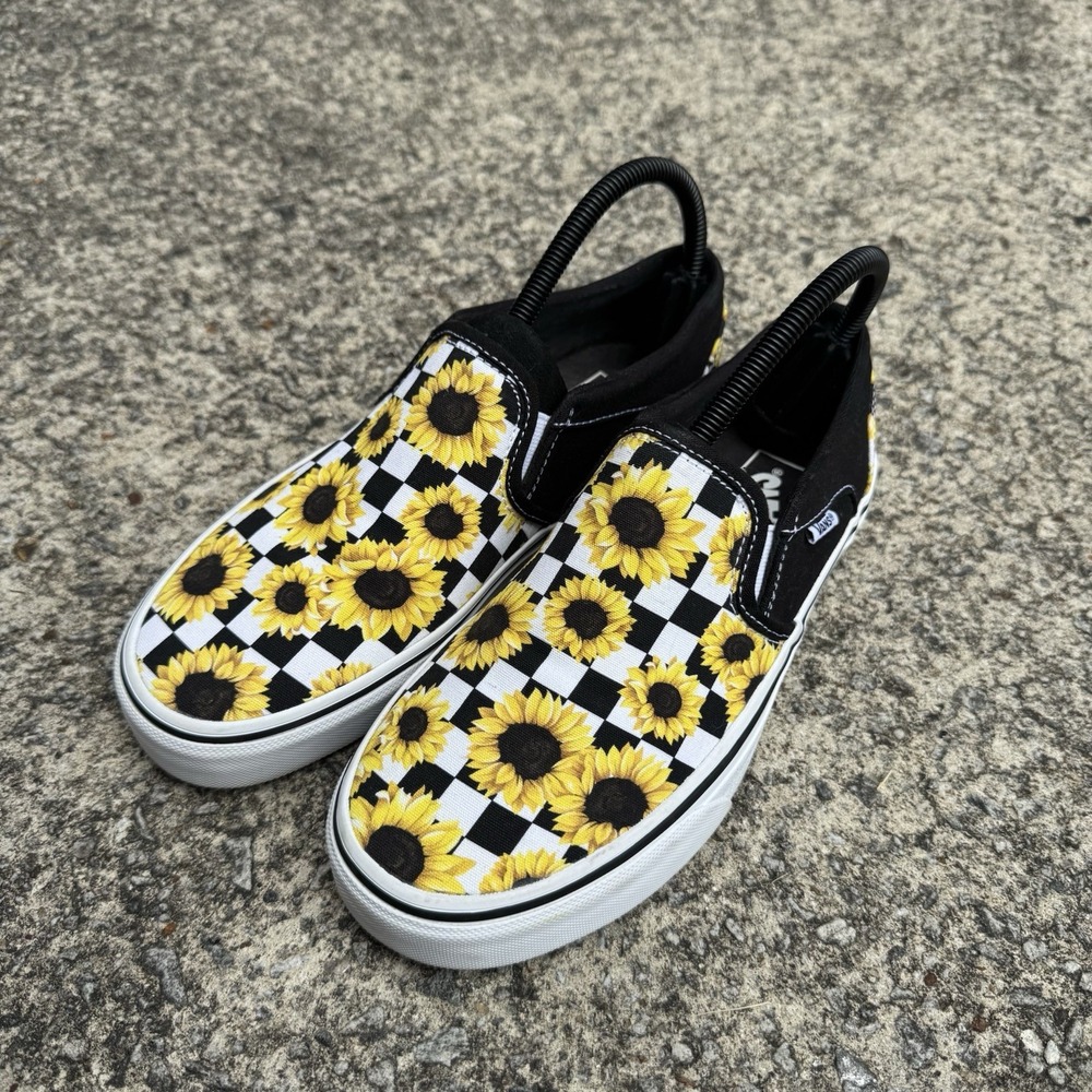 Vans Classic Slip-On Asher Shoes Womens Size 8 Sunflower Checkerboard Canvas